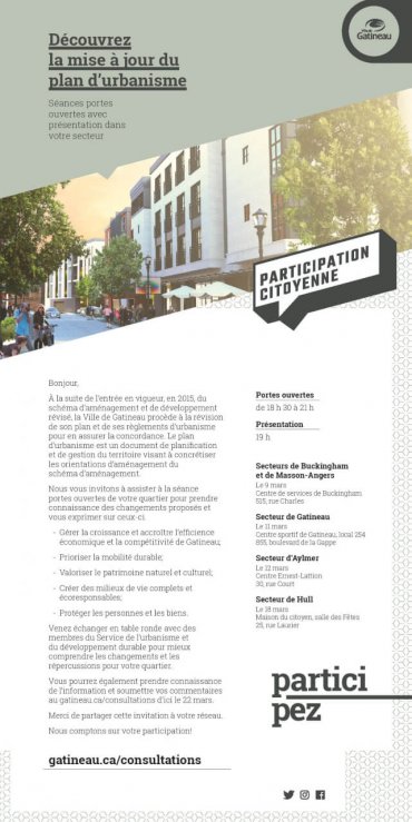 Séances de consultations publiques de la Ville de Gatineau – Plan d’urbanisme et concordance